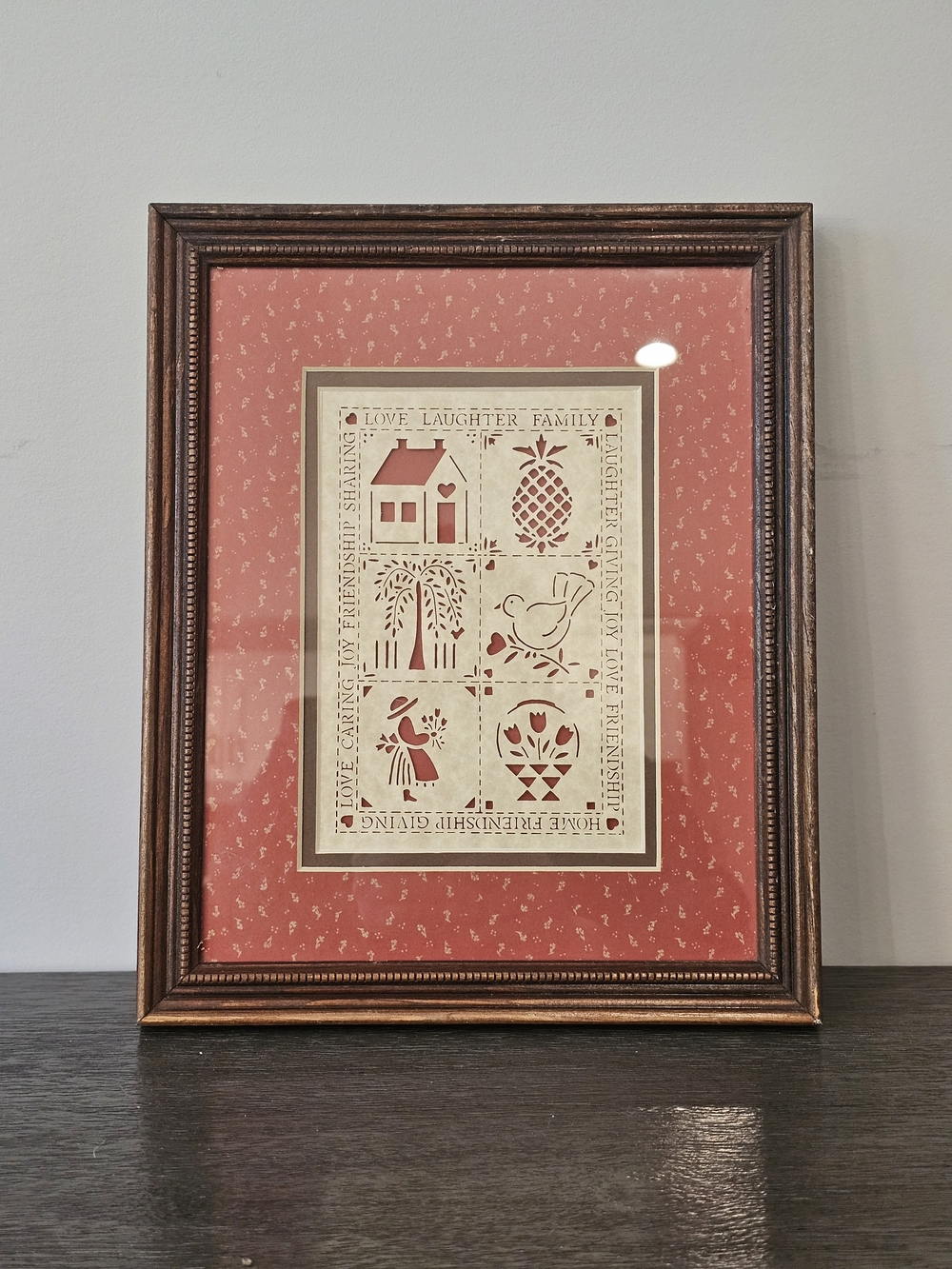 Vintage Figi Graphics Scherenschnitte Framed Folk Art Piece